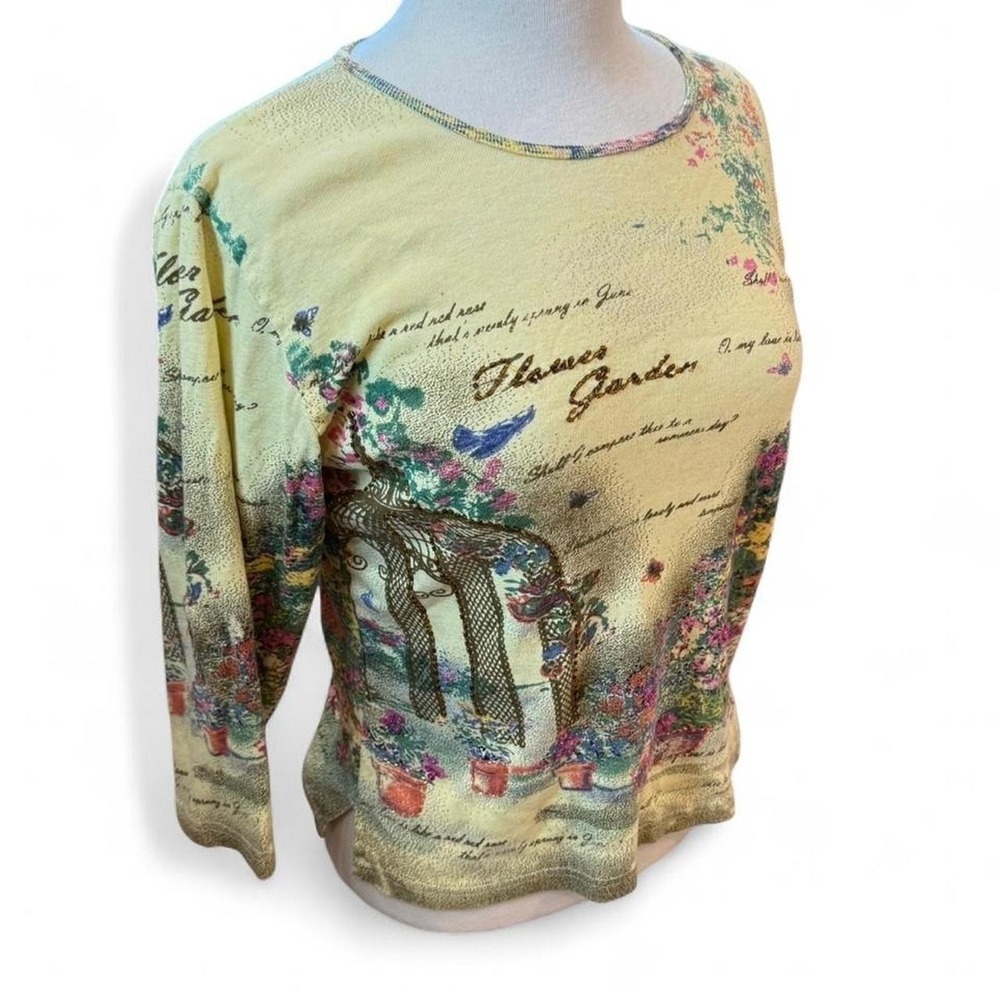 Vintage Jane Ashley Long Sleeve Floral Yellow Shirt Women's Small Cottage Y2K